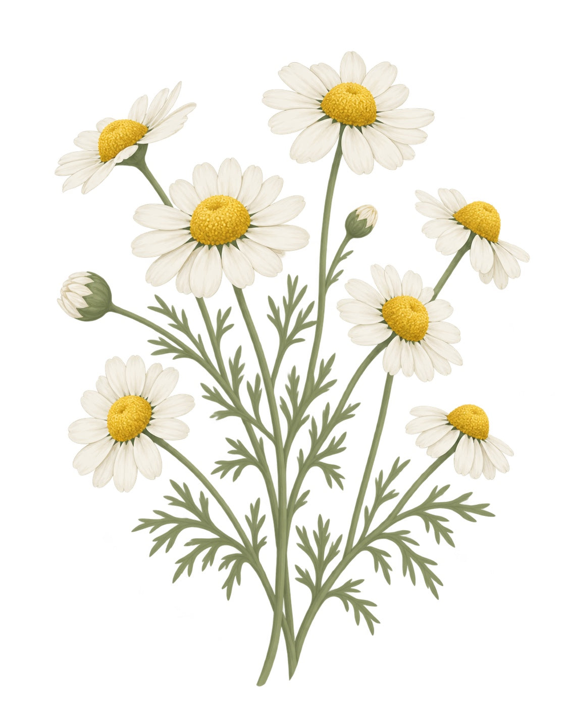 Botanical illustration of chamomile (Matricaria chamomilla)