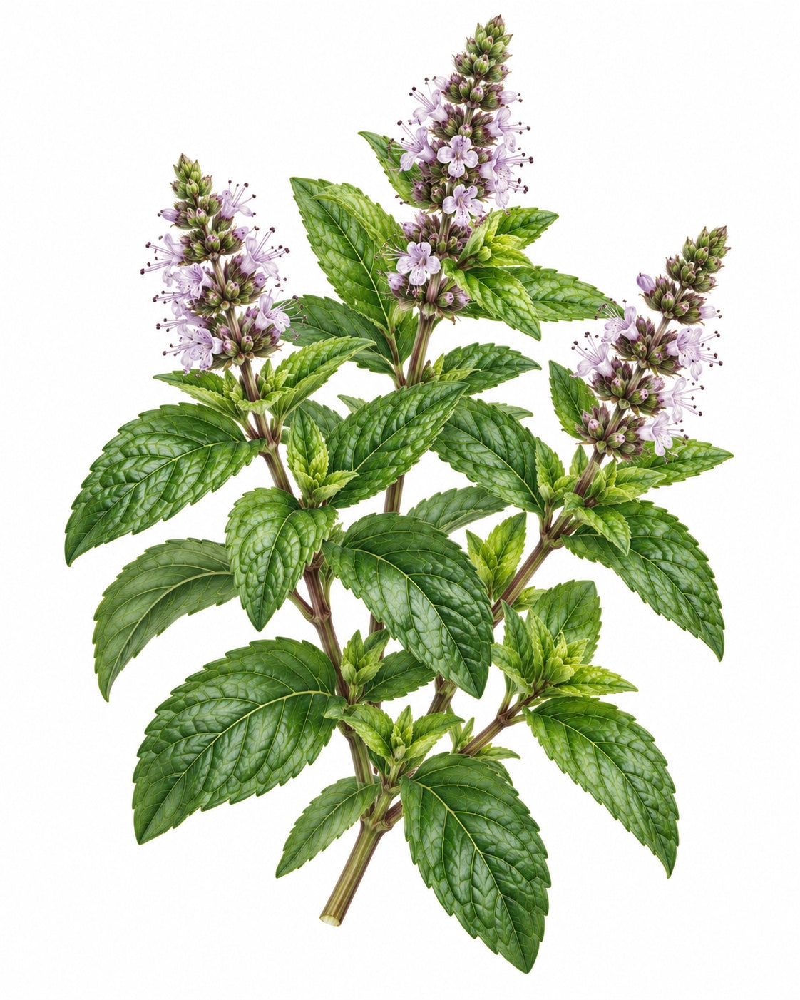 Botanical illustration of peppermint (Mentha × piperita)