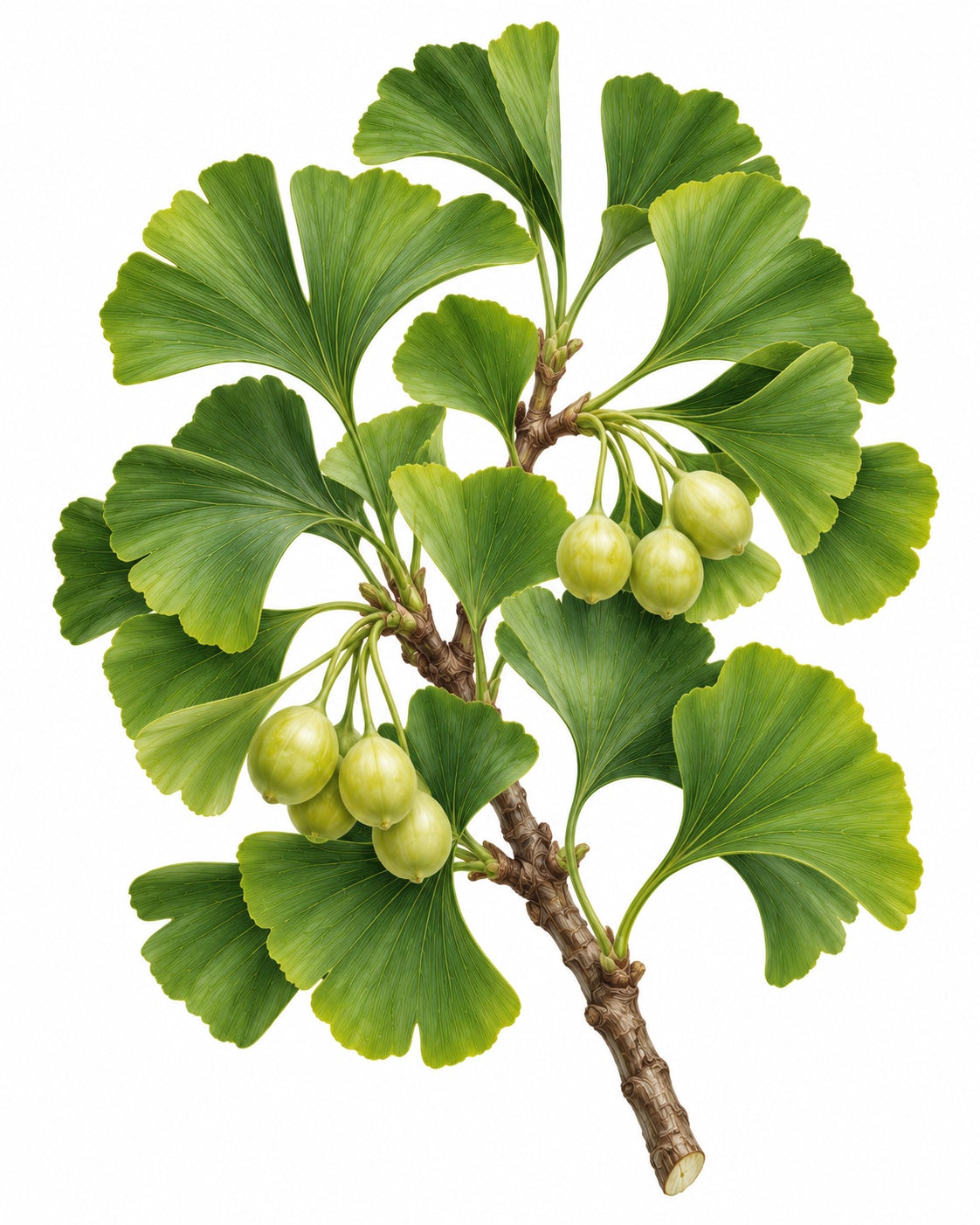 Botanical illustration of ginkgo (Ginkgo biloba)
